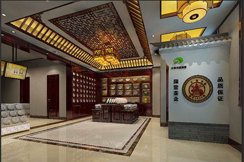 温岭古朴典雅的中式茶叶店大堂设计效果图